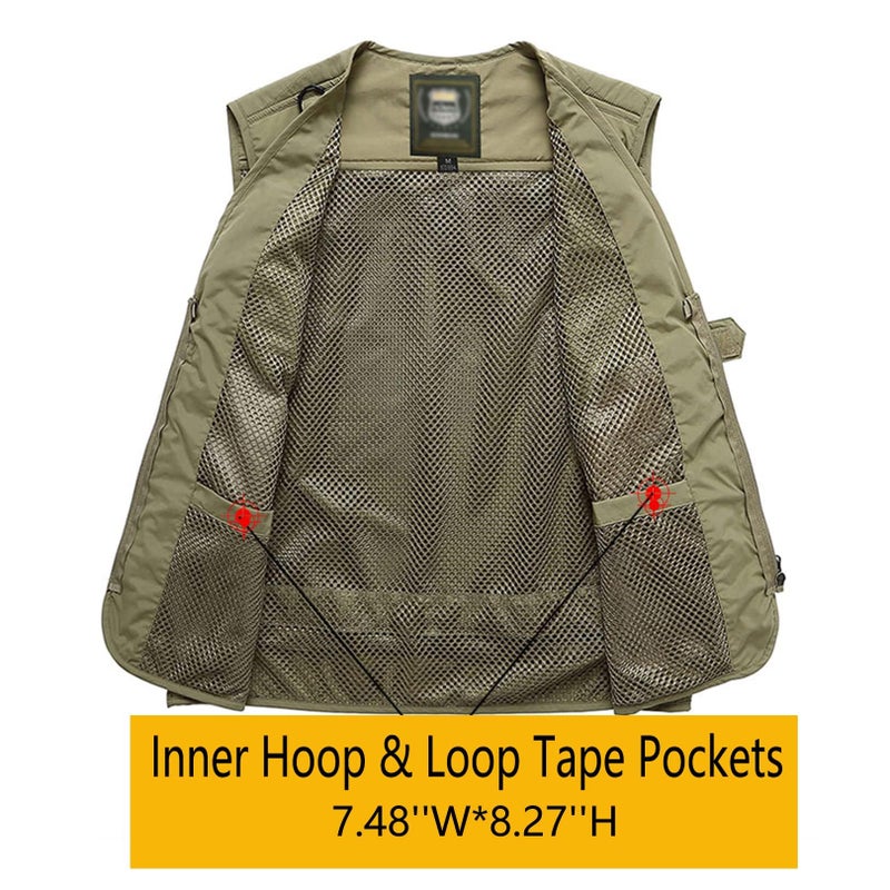 Flygo Men's Casual Lightweight Outdoor Fishing Work Safari Travel Photo Cargo Vest Jacket Multi Pockets(XX-Large, Khaki) - Image 3